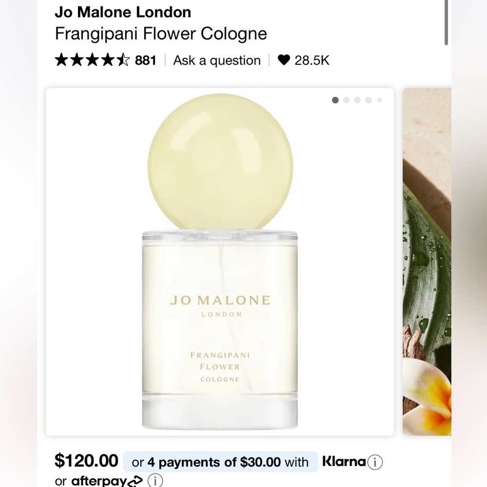 New Jo Malone Frangipani Flower Cologne 30ml
